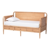 Baxton Studio Lucera 3-Drawer Daybed with Bobbin Frame, Twin, Beech Brown